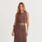 Kiara Contrast Stitch Linen Crop Top Brown