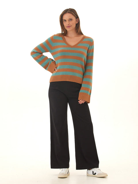 Kiley Summit Stripe Cotton Blend Bell Sleeve Sweater