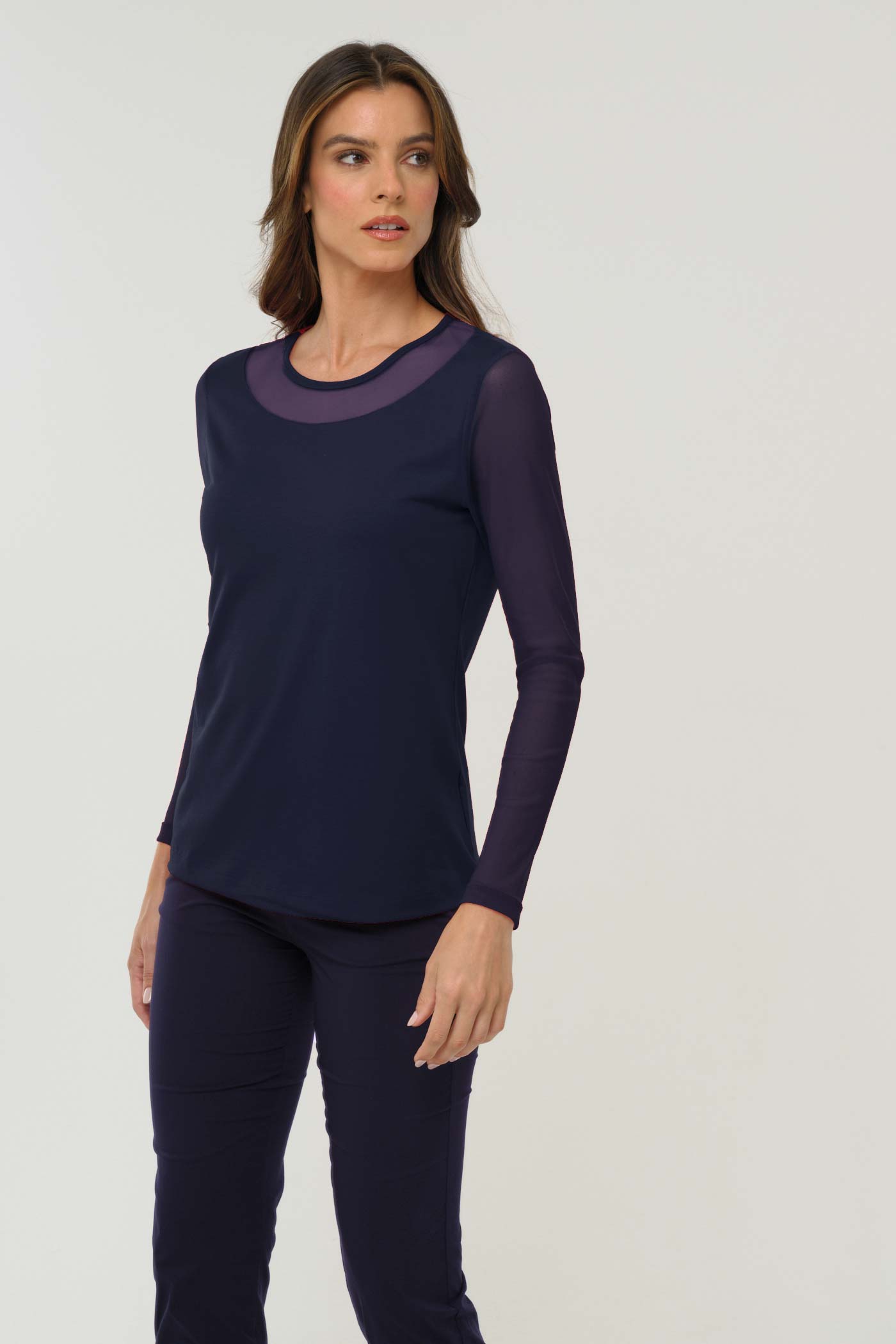 Kim Mesh-Sleeve Top in Pima Modal