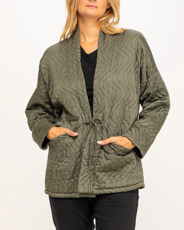 Kimono Style Jacket With Front Pockets And Drawstring Kakhi-Jacket-Tantra-YOUR-Urbanheer