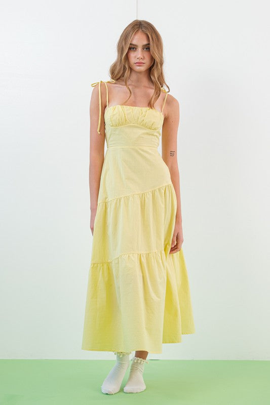 Kinsley Smocked Back Tiered Midi Dress Lemon-Dress-Papermoon-S-Lemon-Urbanheer