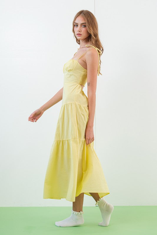Kinsley Smocked Back Tiered Midi Dress Lemon-Dress-Papermoon-Urbanheer