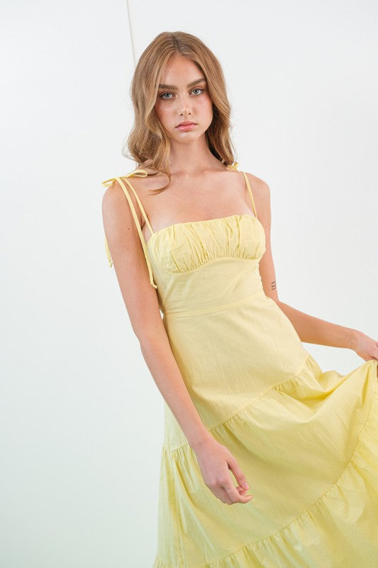 Kinsley Smocked Back Tiered Midi Dress Lemon-Dress-Papermoon-Urbanheer