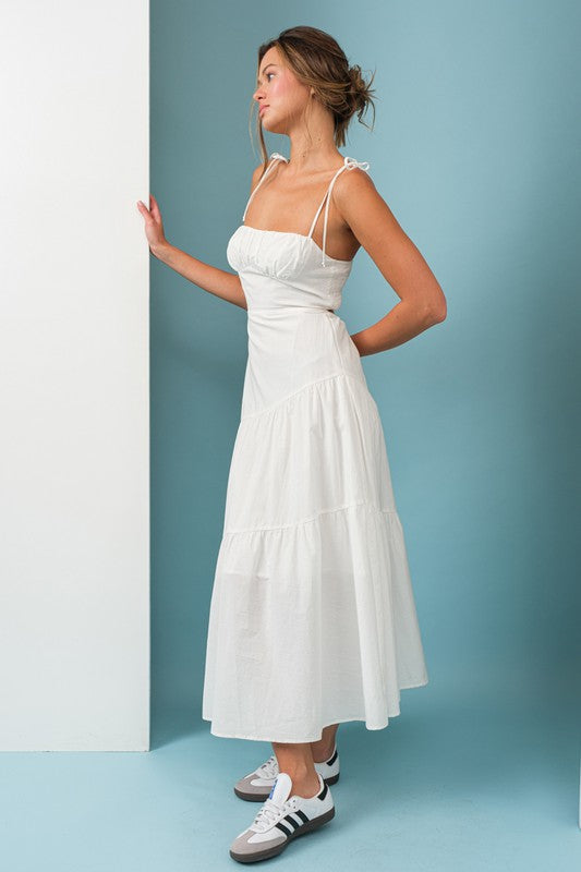 Kinsley Smocked Back Tiered Midi Dress White-Dress-Papermoon-S-White-Urbanheer