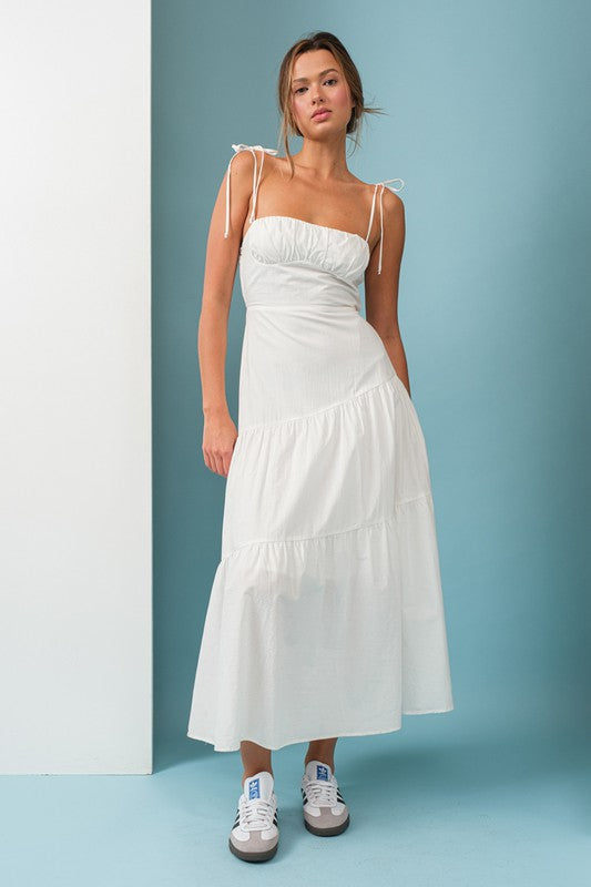 Kinsley Smocked Back Tiered Midi Dress White-Dress-Papermoon-S-White-Urbanheer