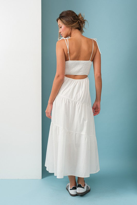 Kinsley Smocked Back Tiered Midi Dress White-Dress-Papermoon-Urbanheer
