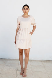 Knee-Length Summer Dress with Flounces “Me-Ta” in Soft Pink Made of 100% Tencel-Dress-Studio Hertzberg-XS-Urbanheer