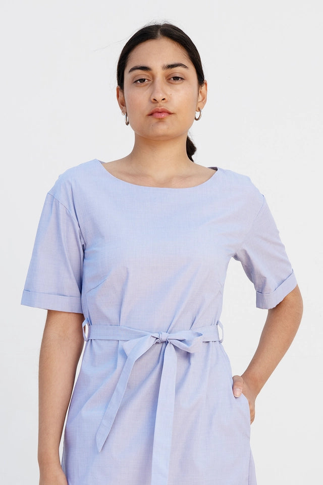 Knee-Length Summer Dress with Sleeves Ed-Daa in Light Blue Made from 100% Organic Cotton-Dress-Studio Hertzberg-XS-Urbanheer