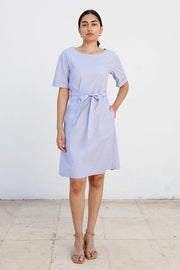 Knee-Length Summer Dress with Sleeves Ed-Daa in Light Blue Made from 100% Organic Cotton-Dress-Studio Hertzberg-XS-Urbanheer