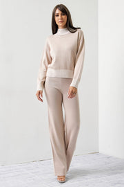 Knit Contrast Stitch Mock Neck Top and Pants Set-Set-RIVIR-S-Urbanheer