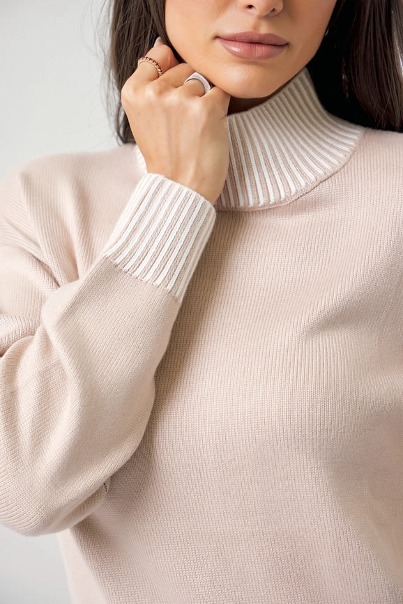 Knit Contrast Stitch Mock Neck Top and Pants Set-Set-RIVIR-S-Urbanheer