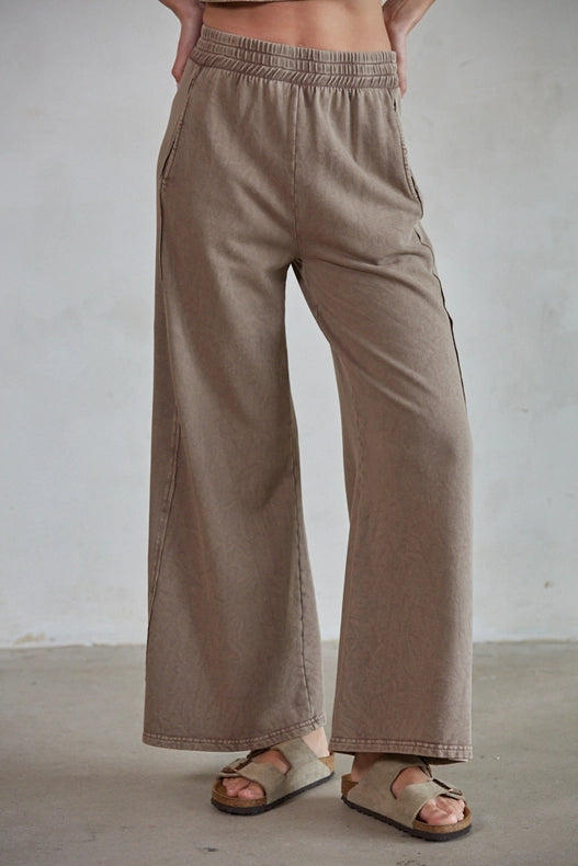 Knit Cotton Garment Dye Wide Leg Pants Mocha-Pants-By Together-S-Mocha-Urbanheer