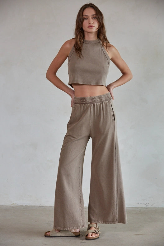 Knit Cotton Garment Dye Wide Leg Pants Mocha-Pants-By Together-S-Mocha-Urbanheer