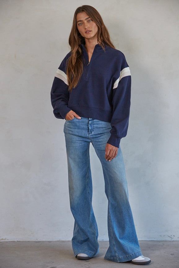 Knit Cotton Half Zip Up Pullover-Pullover-By Together-S-Navy-Urbanheer