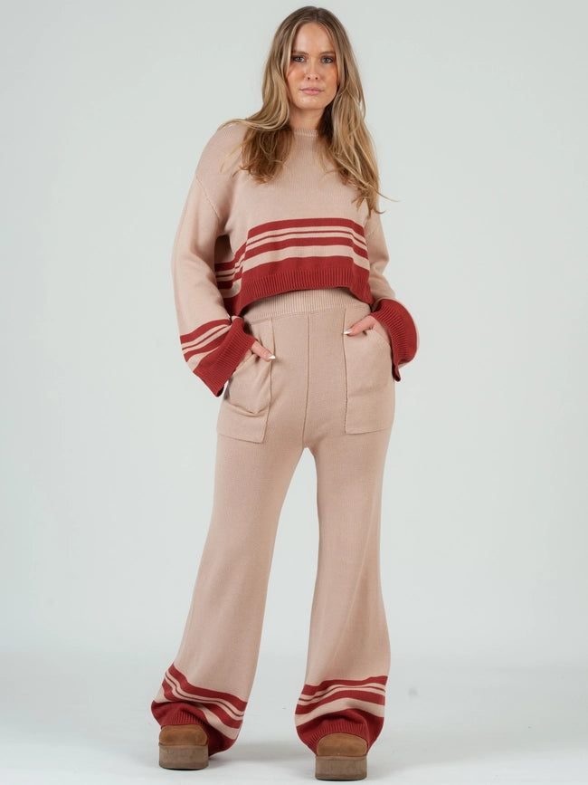 Knit Crew Neck Sweater Top & Pant Set-Beige Spice-Set-Lucca Couture-XS-Urbanheer