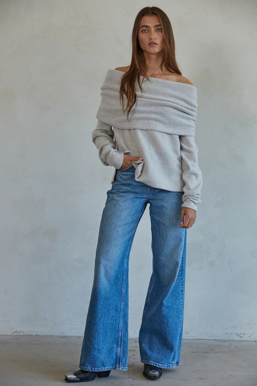 Knit Hacci Off Shoulder Long Sleeve Top-Top-By Together-S-Light Grey-Urbanheer