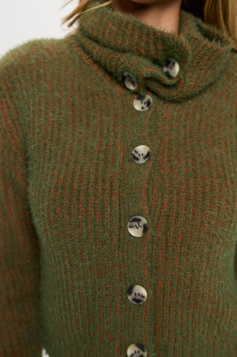 Knit Long Sleeve Collard Cardigan with Buttons-Cardigans-Reneecollection-Small-OLIVE/RUST-Urbanheer