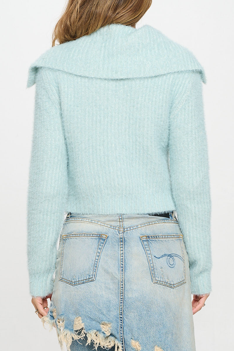 Knit Long Sleeve Collard Cardigan with Buttons-Cardigans-Reneecollection-Small-ICE BLUE-Urbanheer