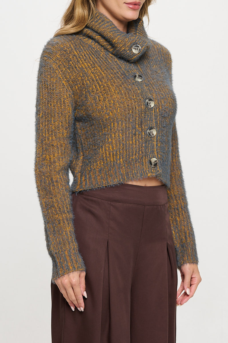 Knit Long Sleeve Collard Cardigan with Buttons-New Arrival-Reneecollection-Small-CHARCOAL/MUSTARD-Urbanheer