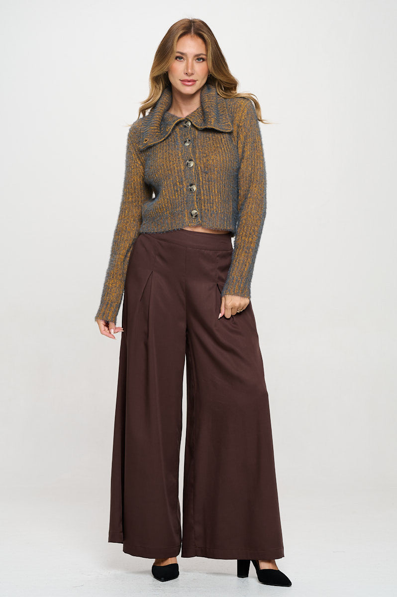 Knit Long Sleeve Collard Cardigan with Buttons-New Arrival-Reneecollection-Small-CHARCOAL/MUSTARD-Urbanheer