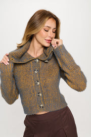 Knit Long Sleeve Collard Cardigan with Buttons-New Arrival-Reneecollection-Small-CHARCOAL/MUSTARD-Urbanheer