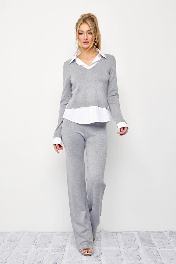 Knit Long Sleeve Shirt and Pants Set-Set-RIVIR-S-GREY-Urbanheer