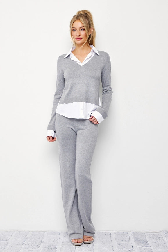 Knit Long Sleeve Shirt and Pants Set-Set-RIVIR-S-GREY-Urbanheer