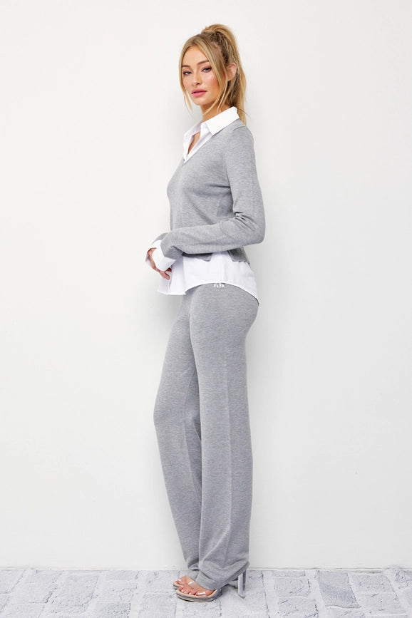 Knit Long Sleeve Shirt and Pants Set-Set-RIVIR-S-GREY-Urbanheer
