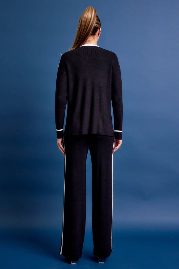 Knit Long Sleeve Stripe Top & Pants Set BLACK-Set-RIVIR-S-BLACK-Urbanheer