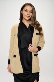 Knit Open Front Cardigan with Pockets-Cardigans-Reneecollection-1X-TAUPE-Urbanheer