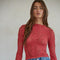 Knit Seamless Jacquard Mock Neck Long Sleeve Top Crimson-Top-By Together-S/M-Crimson-Urbanheer