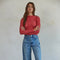 Knit Seamless Jacquard Mock Neck Long Sleeve Top Crimson-Top-By Together-S/M-Crimson-Urbanheer