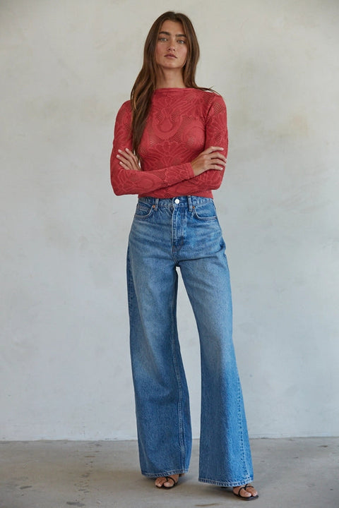 Knit Seamless Jacquard Mock Neck Long Sleeve Top Crimson-Top-By Together-S/M-Crimson-Urbanheer