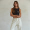 Knit Seamless Jacquard Round Neck Tank Top Black-Tank Top-By Together-S/M-Black-Urbanheer