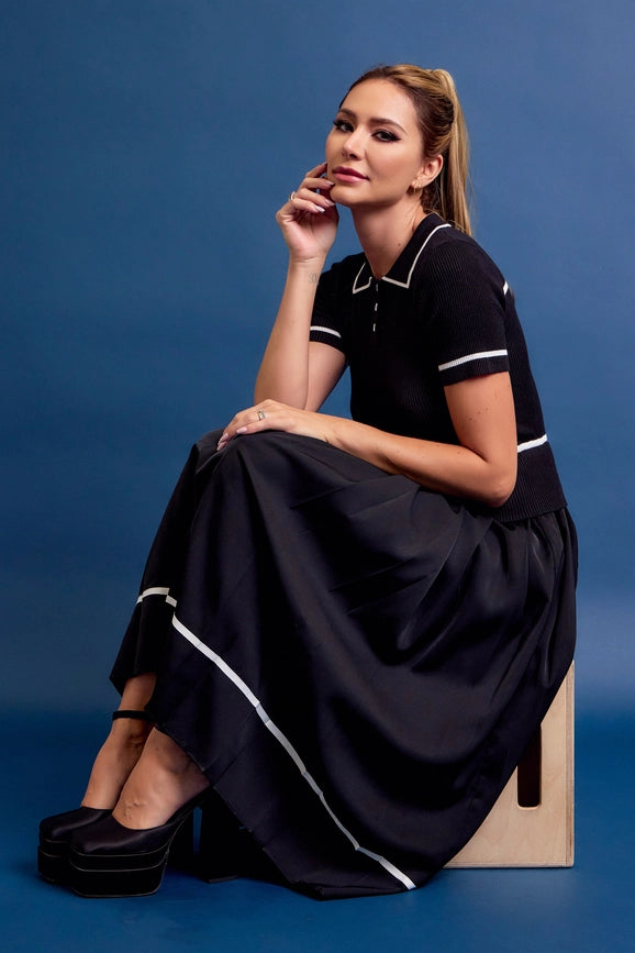 Knit Sleeveless Midi Dress Pleated Woven Skirt BLACK-Dress-RIVIR-S-BLACK-Urbanheer