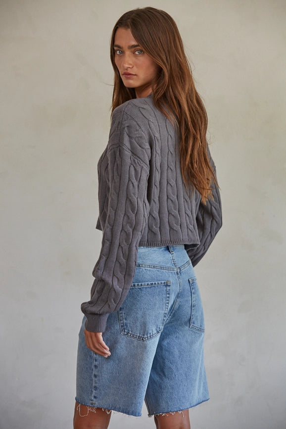 Knit Sweater Cable Crew Neck Pullover Charcoal-Pullover-By Together-S-Charcoal-Urbanheer