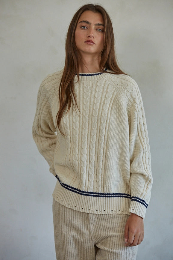 Knit Sweater Cable Crew Neck Pullover-Pullover-By Together-S-Natural-Urbanheer