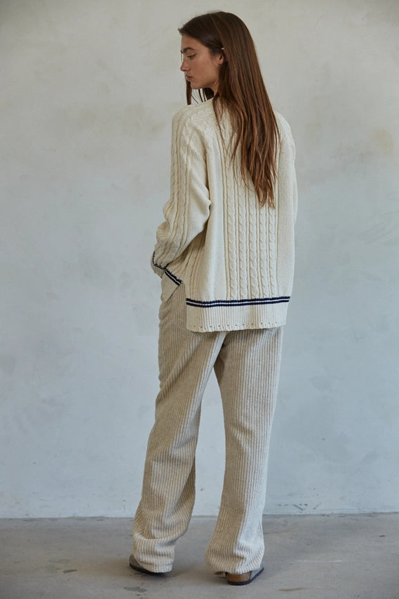 Knit Sweater Cable Crew Neck Pullover-Pullover-By Together-S-Natural-Urbanheer