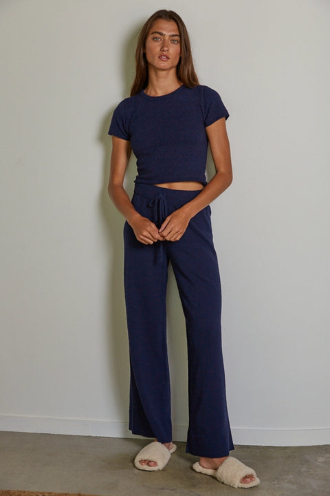 Knit Sweater Cotton Nylon Polyester Wide Leg Pants