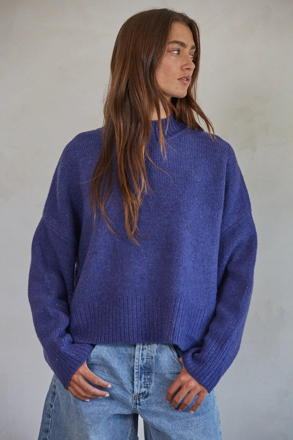Knit Sweater Mock Neck Long Sleeve Top-Sweater-By Together-S-Navy-Urbanheer