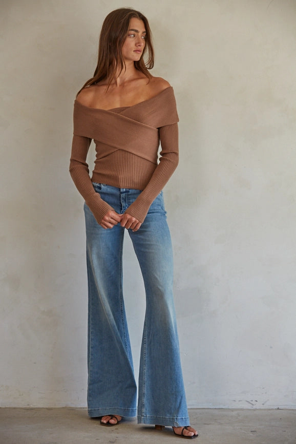 Knit Sweater Off Shoulder Long Sleeve Top Brown-Pullover-By Together-S-Brown-Urbanheer