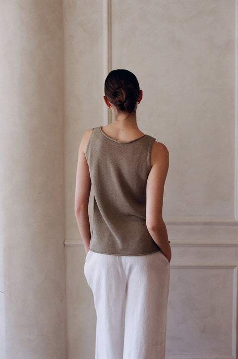 Knit Sweater Ramie Cotton See Through Tank Top Moss-Tank Top-a.ren-S-Moss-Urbanheer