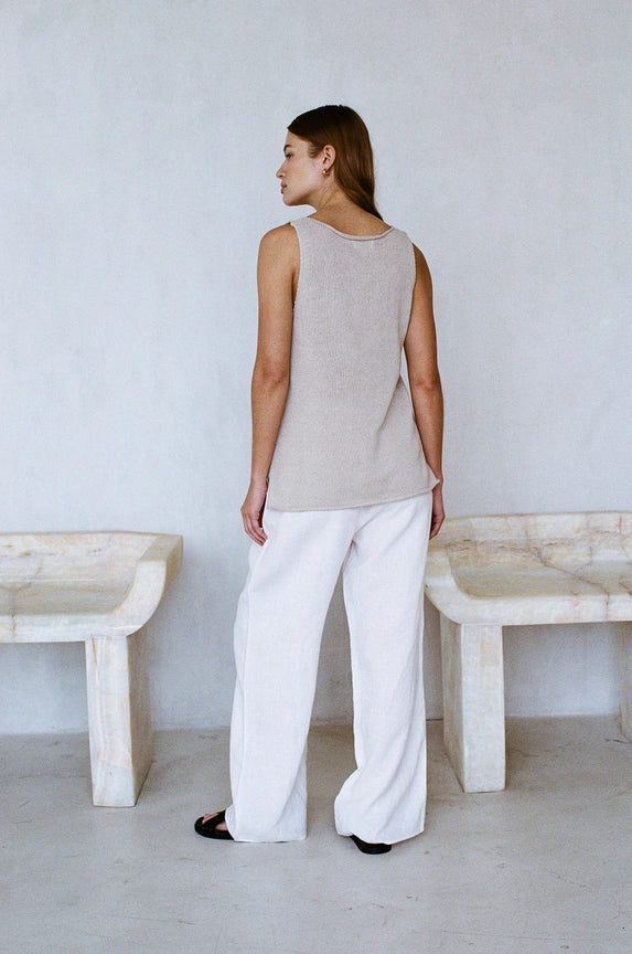 Knit Sweater Ramie Cotton See Through Tank Top Natural-Tank Top-a.ren-S-Natural-Urbanheer