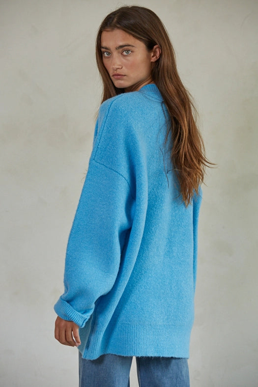 Knit Sweater Ribbed Detailed Buttondown Cardigan-Cardigan-By Together-S-Sky Blue-Urbanheer