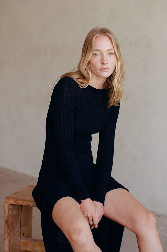 Knit Sweater Ribbed Long Sleeve Maxi Dress Black from By Together –  Urbanheer