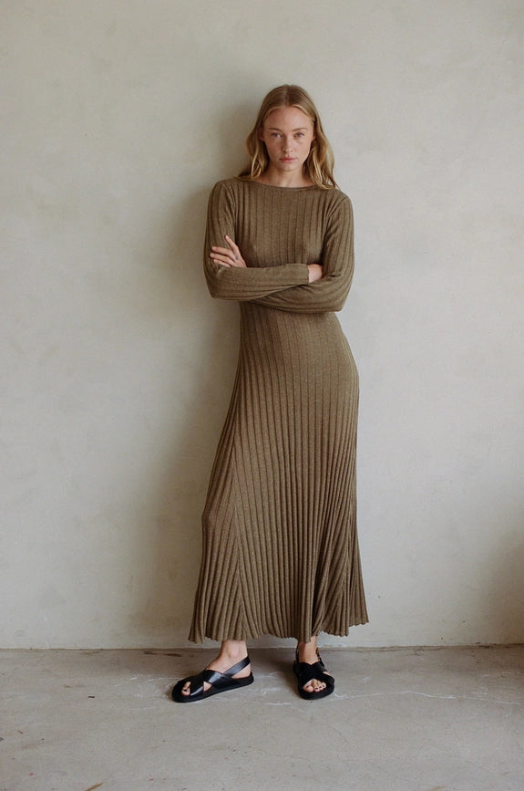 Knit Sweater Ribbed Long Sleeve Maxi Dress Brown-Dress-By Together-S-Brown-Urbanheer