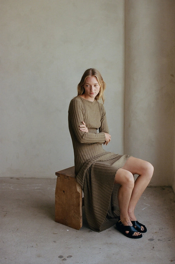ribbed long sleeve maxi sweater dress Knit Sweater Ribbed Long Sleeve Maxi Dress Brown from By Together –  Urbanheer