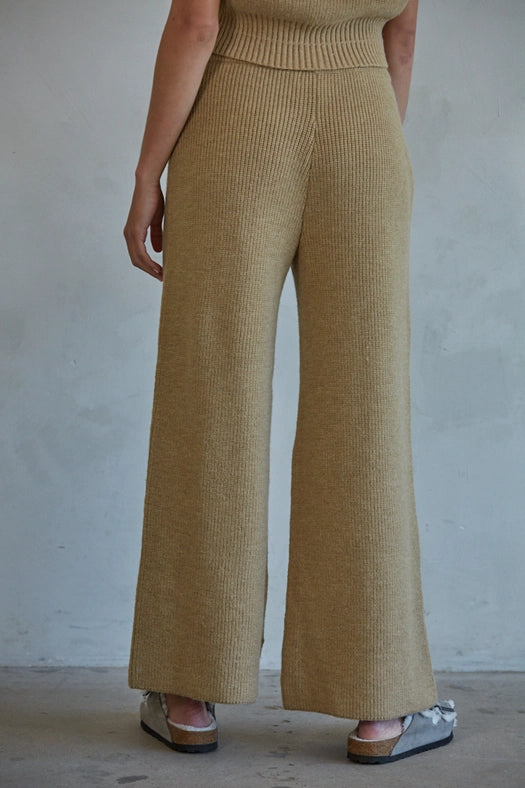 Knit Sweater Ribbed Wide Leg Waist Banded Pants Camel-Pants-By Together-S-Camel-Urbanheer