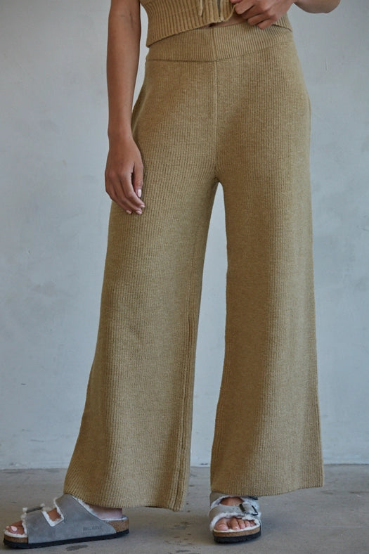 Knit Sweater Ribbed Wide Leg Waist Banded Pants Camel-Pants-By Together-S-Camel-Urbanheer