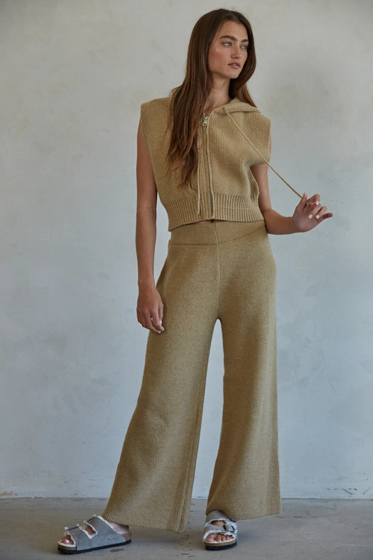 Knit Sweater Ribbed Wide Leg Waist Banded Pants Camel-Pants-By Together-S-Camel-Urbanheer